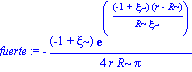 fuerte := -1/4*(-1+xi)*exp((-1+xi)*(r-R)/(R*xi))/(r*R*Pi)