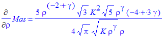 Diff(Mas,rho) = 5/4*rho^(-2+gamma)*3^(1/2)*K^2*5^(1/2)*rho^gamma*(-4+3*gamma)/Pi^(1/2)/(K*rho^gamma)^(1/2)/rho