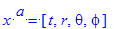 `x `^a = vector([t, r, theta, phi])